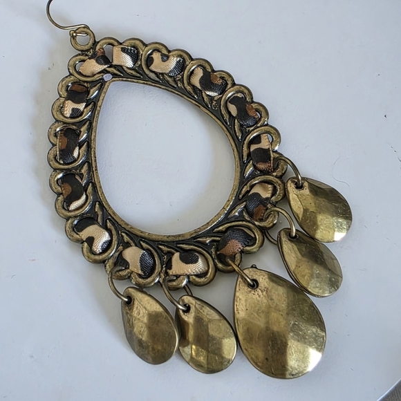 Large Statement Gold Teardrop Animal Print Earrings - Picture 4 of 7